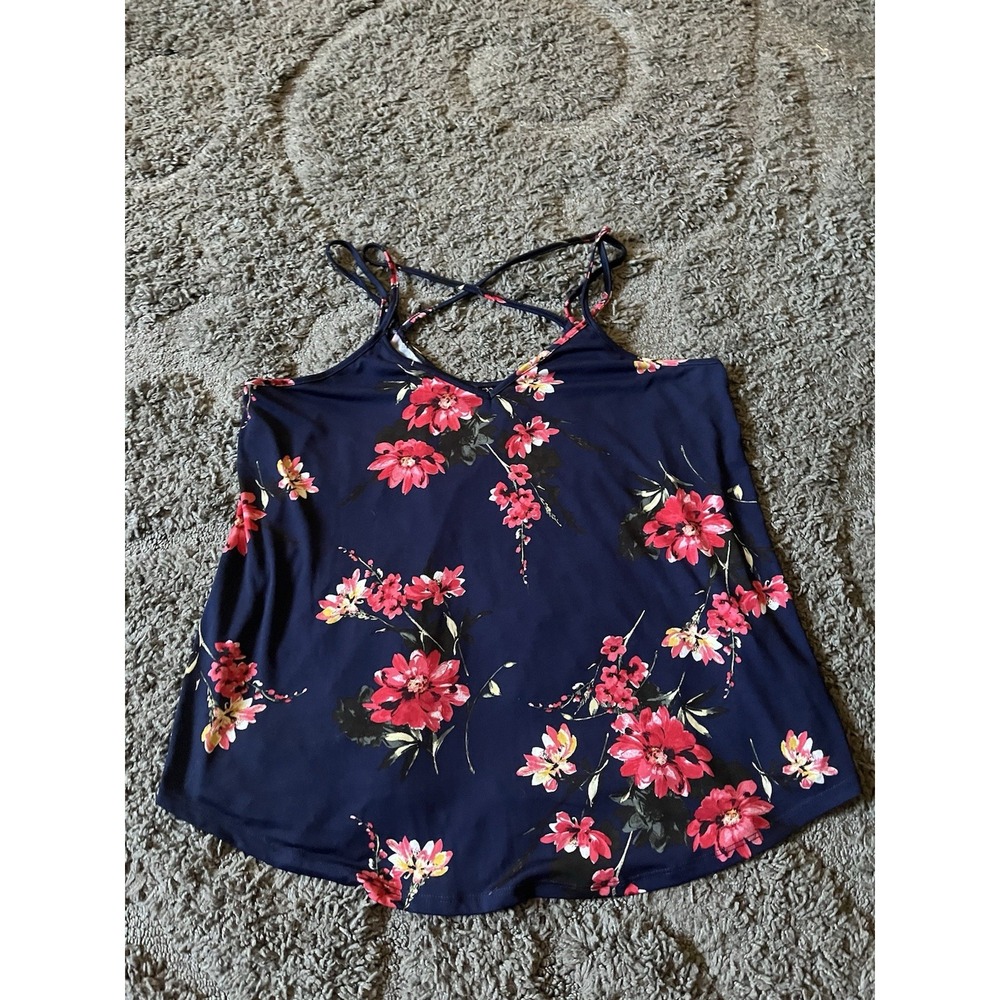 Paper Moon Floral Sleeveless Crisscross Back Blouse Size L